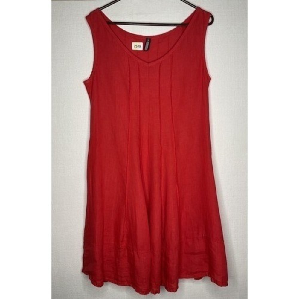 Oizini‎ Coral Red Sleeveless V-Neck Midi Dress Women XL Italy Cotton/Elastane